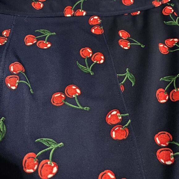 Talbots Retro Inspired Fit and Flare Navy Blue Cherry All Over Print Skirt, Sz 4 - Picture 4 of 10